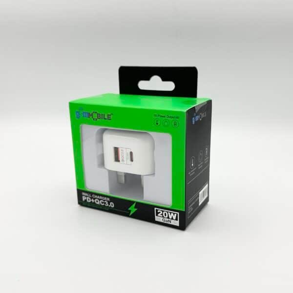 GSMMobile Wall-Charger PD+QC 3.0, USB-A + TYPE-C Port, 20W