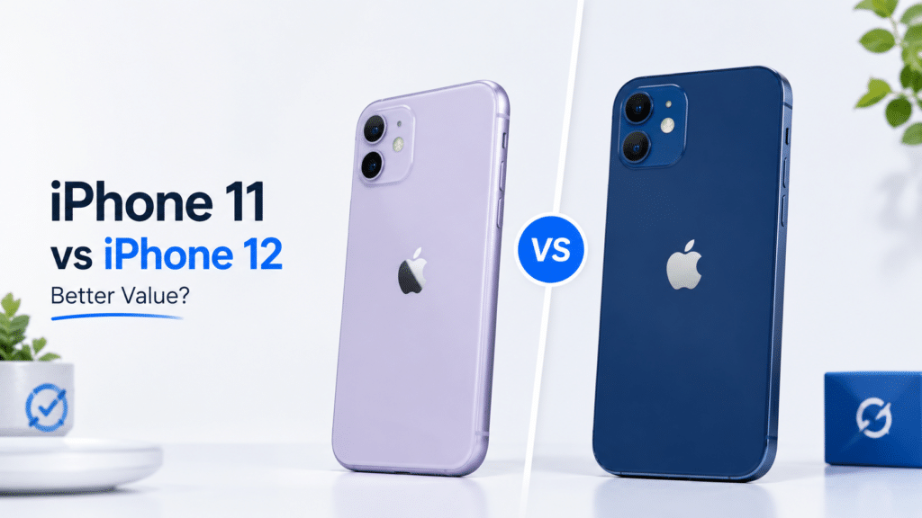 Refurbished iPhone 11 and iPhone 12 compared side by side for value.