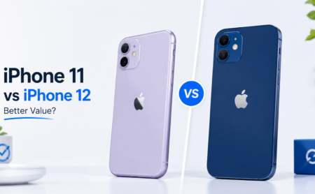 Refurbished iPhone 11 and iPhone 12 compared side by side for value.